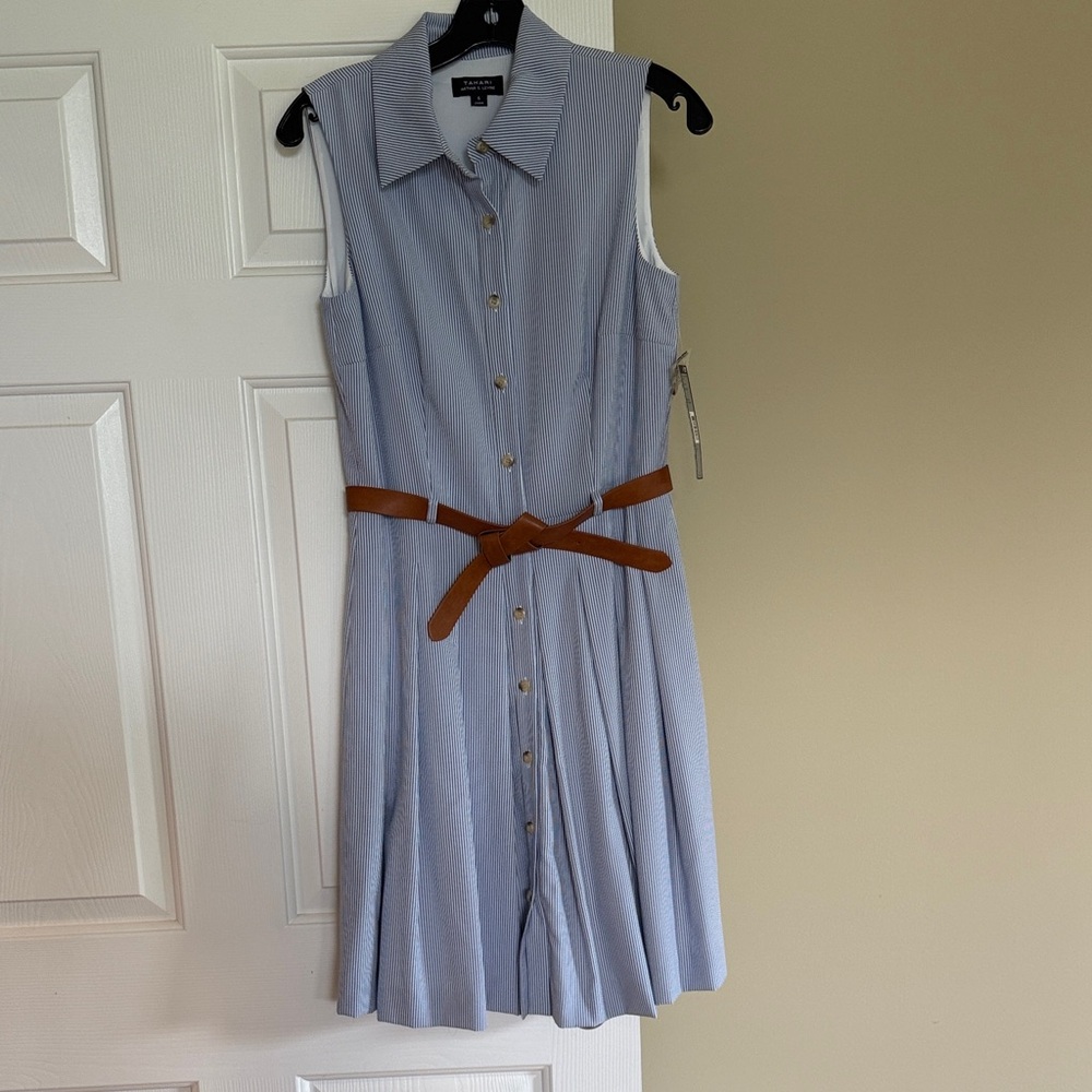 Tahari  Light Blue Dress with Tan Belt